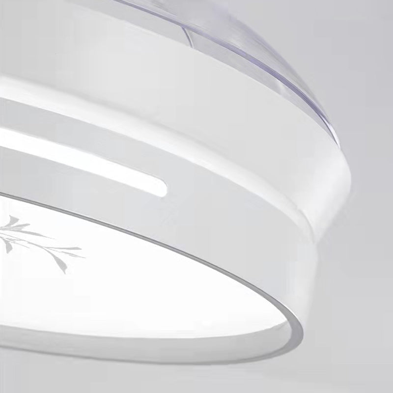 Round Study Room Ceiling Fan Light Metallic Macaron Style LED Semi Flush Mount Lighting