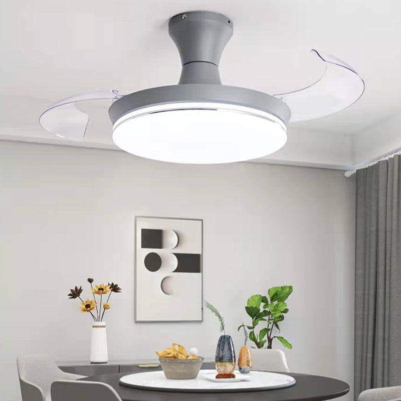 Round Study Room Ceiling Fan Light Metallic Macaron Style LED Semi Flush Mount Lighting