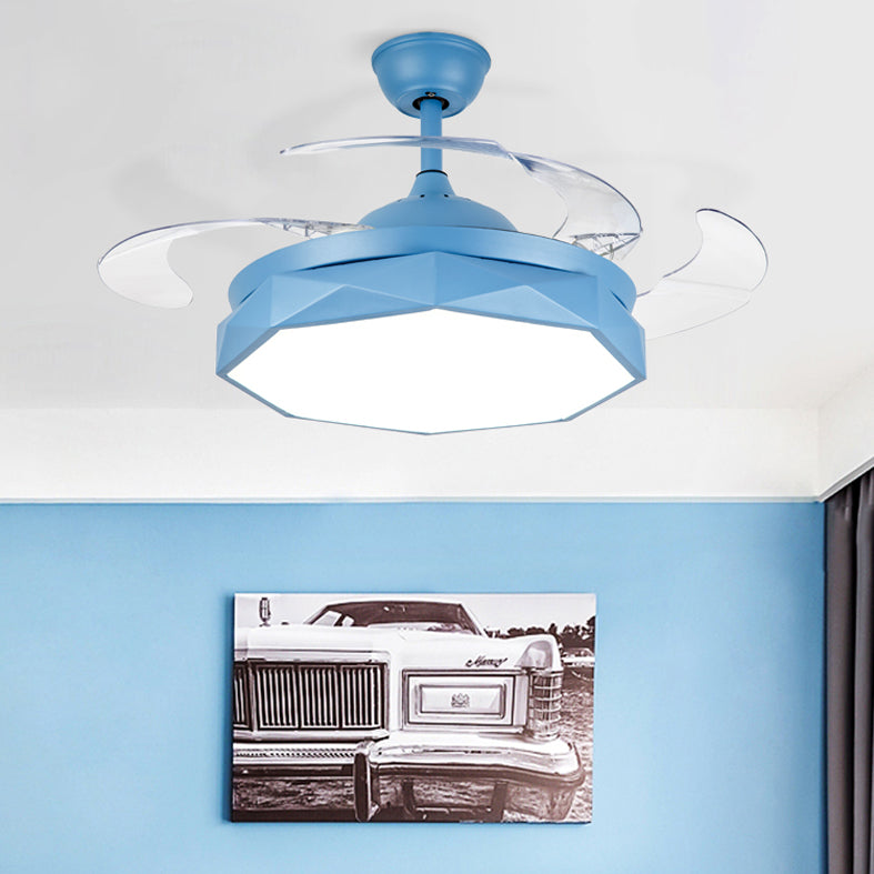 Macaron Geometric Pendant Fan Light Acrylic Children Bedroom LED Semi Flush Mounted Lamp