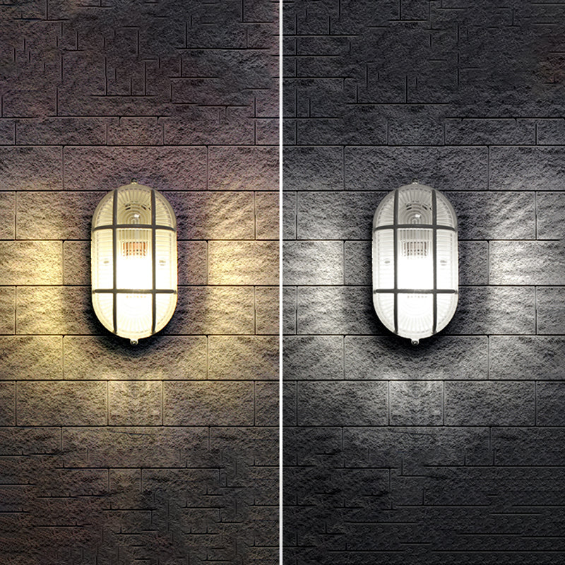 Caged Glass Wall Sconce Industrial 1-Light Outdoor Flush Mount Ceiling Light in White