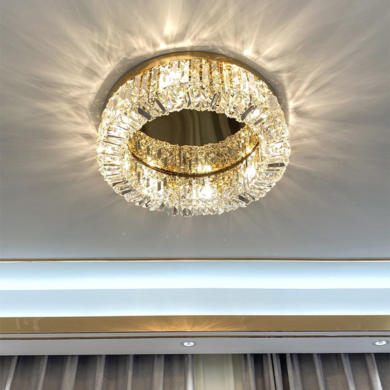 Ring Shaped Crystal Ceiling Light Modern Style Flush Mount Lamp for Living Room