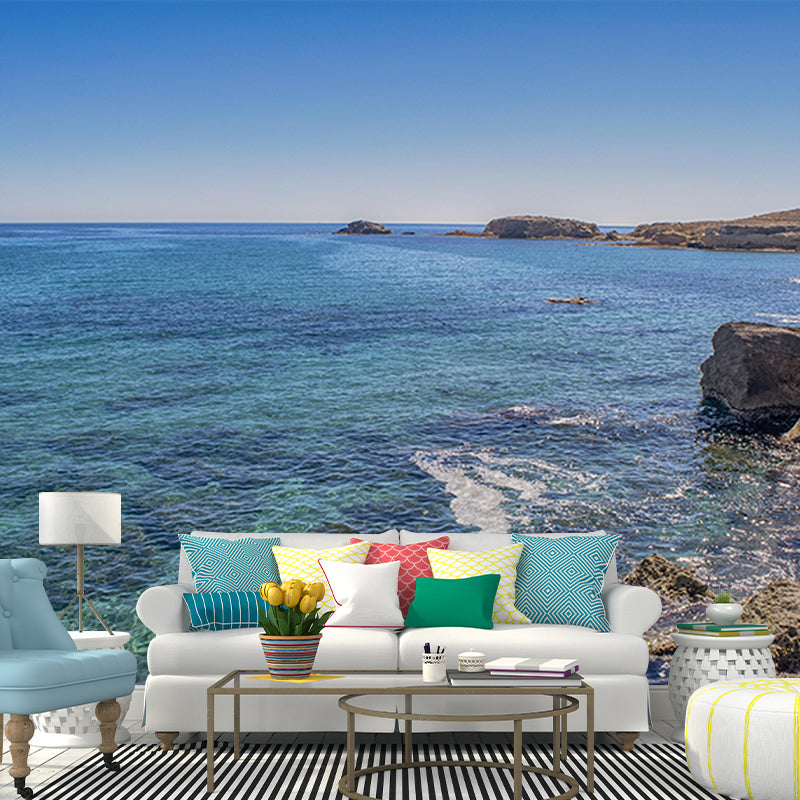 Contemporary Style Sea Wall Mural for Living Room Mildew Resistant Wall Covering