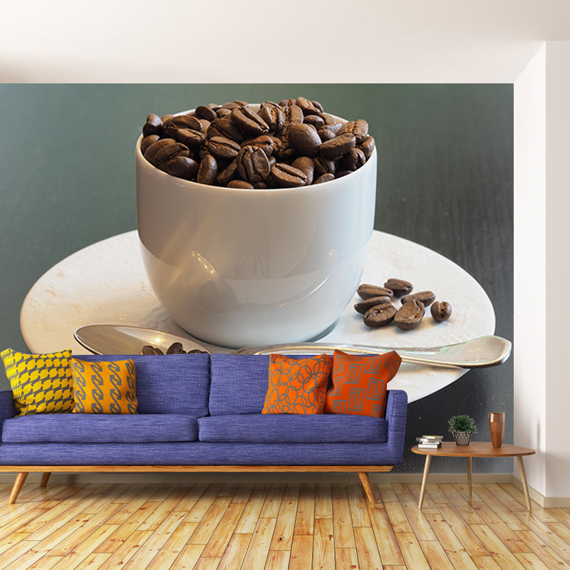 Customized Fragrant Coffee Beans Mural Wall Decor Photography Wallpaper for Coffee Shop