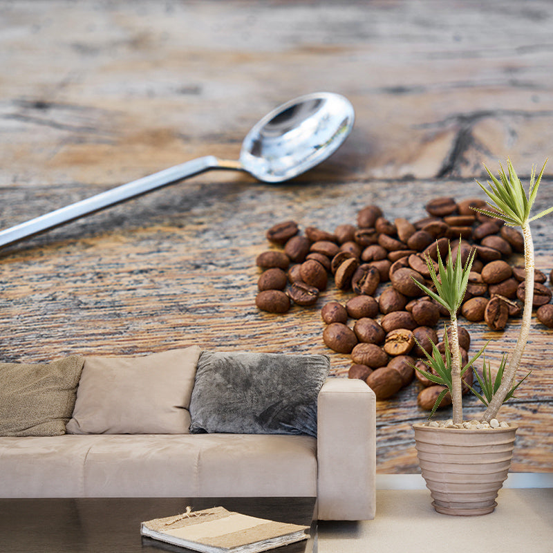 Customized Fragrant Coffee Beans Mural Wall Decor Photography Wallpaper for Coffee Shop