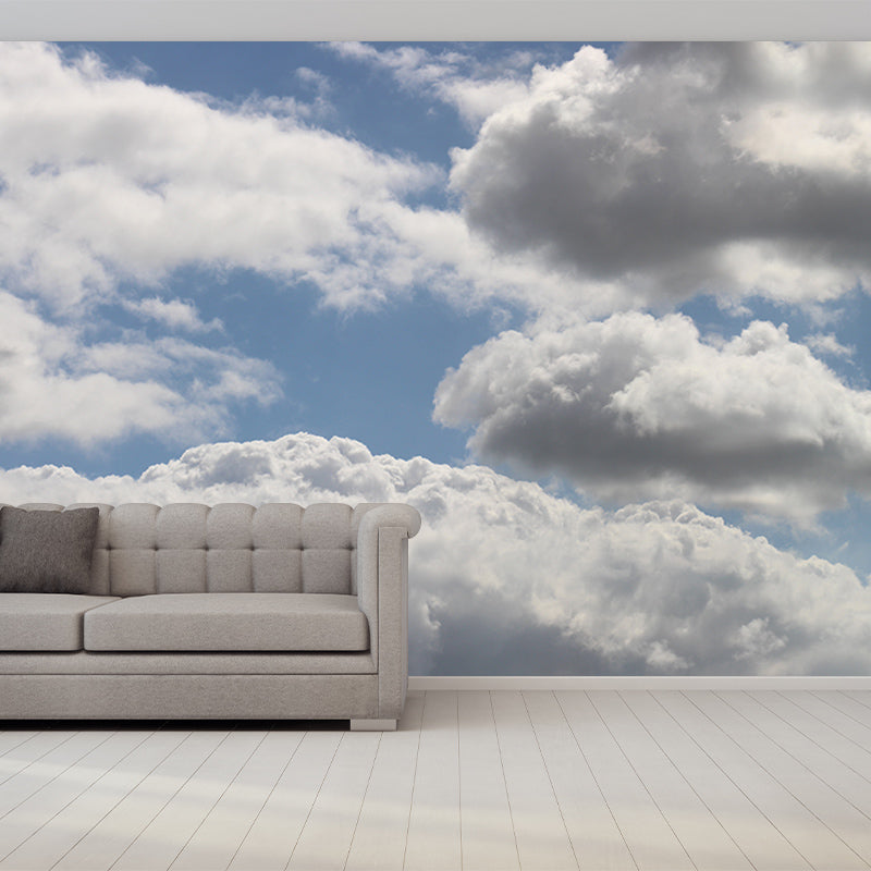 Blue and White Sky Wall Mural for Sitting Room Moisture Resistant, Personalized Size Available