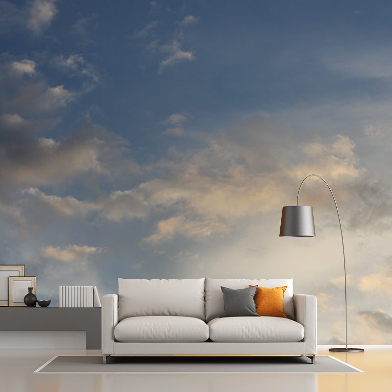 Blue and White Sky Wall Mural for Sitting Room Moisture Resistant, Personalized Size Available