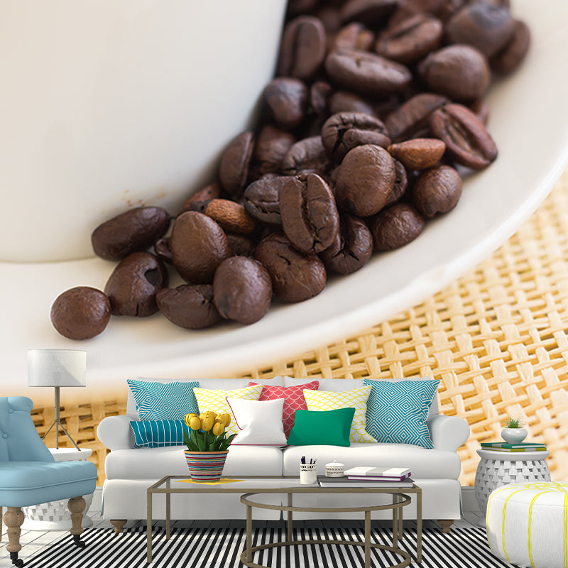 Coffee Beans Mural Wallpaper Decoration Coffee Bar Wall Art in Soft Color