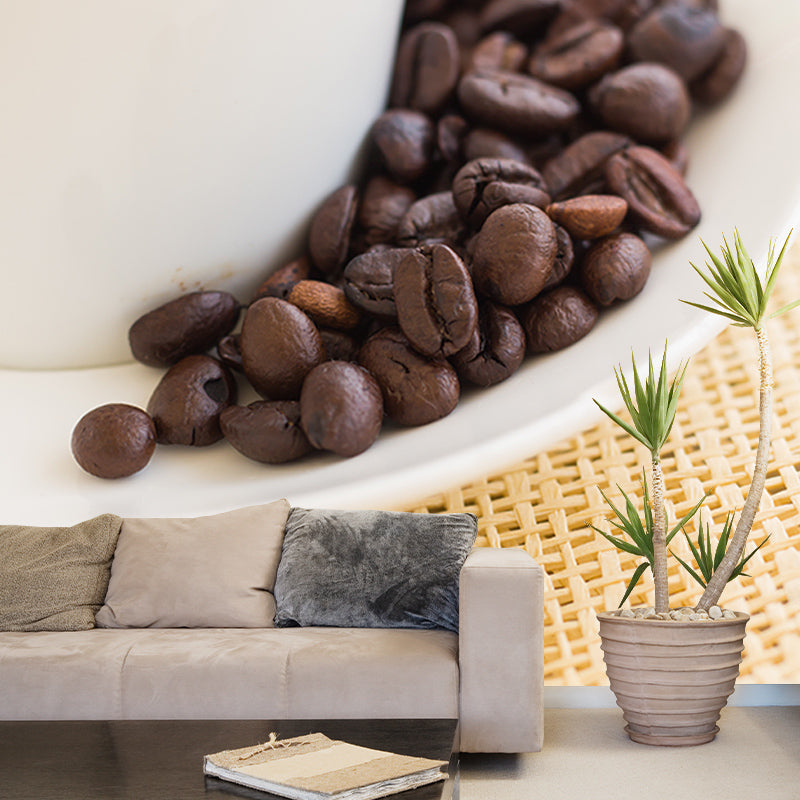 Coffee Beans Mural Wallpaper Decoration Coffee Bar Wall Art in Soft Color