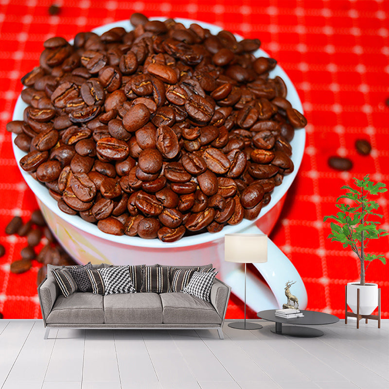 Modern Coffee Beans Mural Wallpaper Decoration for Coffee Bar Wall Art in Soft Color