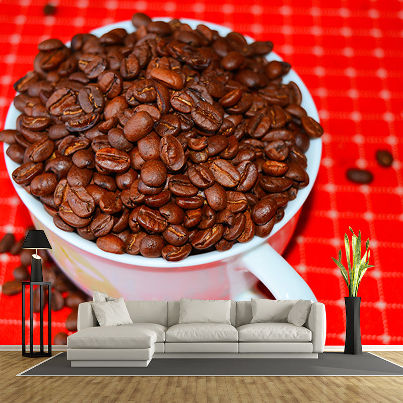Modern Coffee Beans Mural Wallpaper Decoration for Coffee Bar Wall Art in Soft Color