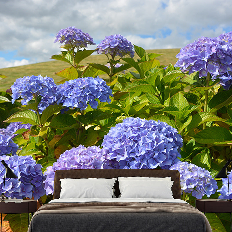 Modern Blooming Hydrangea Moisture Resistant Wall Covering for Living Room, Personalized Size