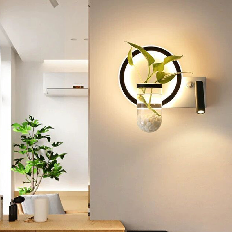 Round/Square Bedroom Sconce Light Industrial Clear Glass LED Black Wall Lighting in Warm/White Light