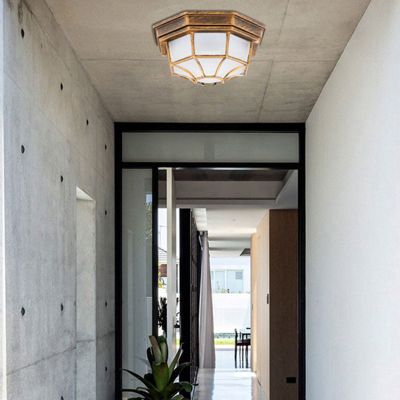 Plafonnier LED traditionnel avec abat-jour en verre, luminaire encastré pour cour et balcon