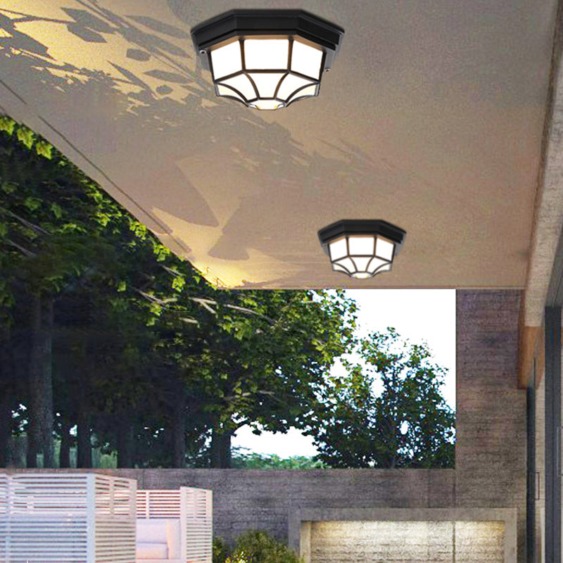 Plafonnier LED traditionnel avec abat-jour en verre, luminaire encastré pour cour et balcon