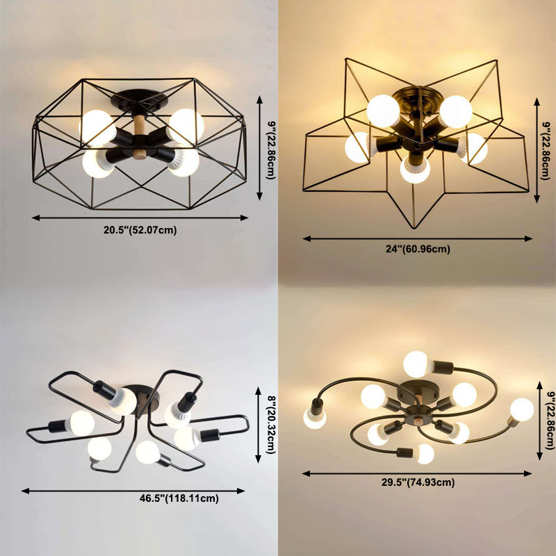 Industrial Style Ceiling Light Fixture Metal Multi Head Flush Mount Light for Living Room