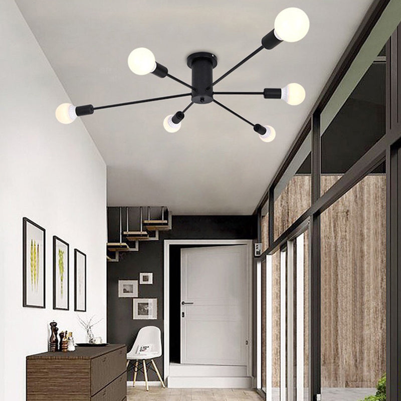 Industrial Style Ceiling Light Open Bulb Metal Flush Mount Light for Living Room