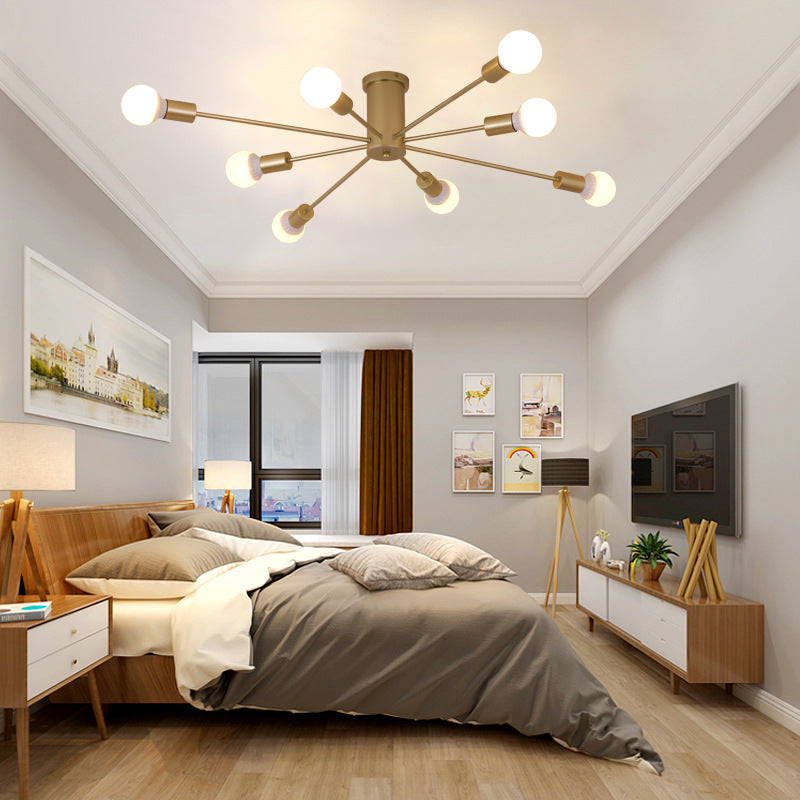 Industrial Style Ceiling Light Open Bulb Metal Flush Mount Light for Living Room