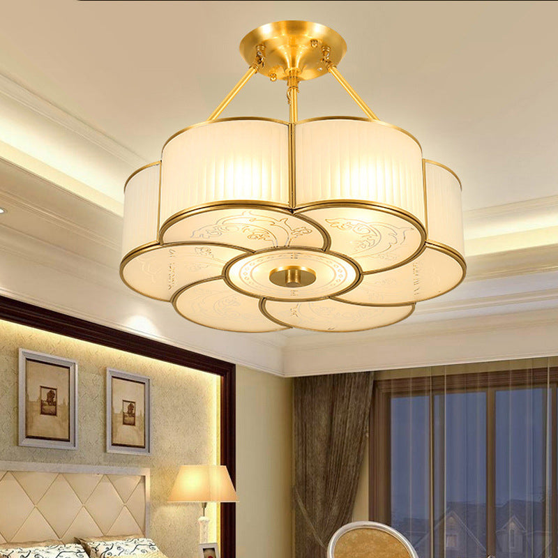 Scalloped Semi-Flush Mount Light Traditional Glass Ceiling Lamp for Bedroom