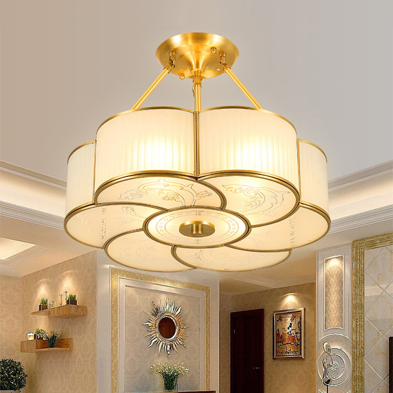 Scalloped Semi-Flush Mount Light Traditional Glass Ceiling Lamp for Bedroom