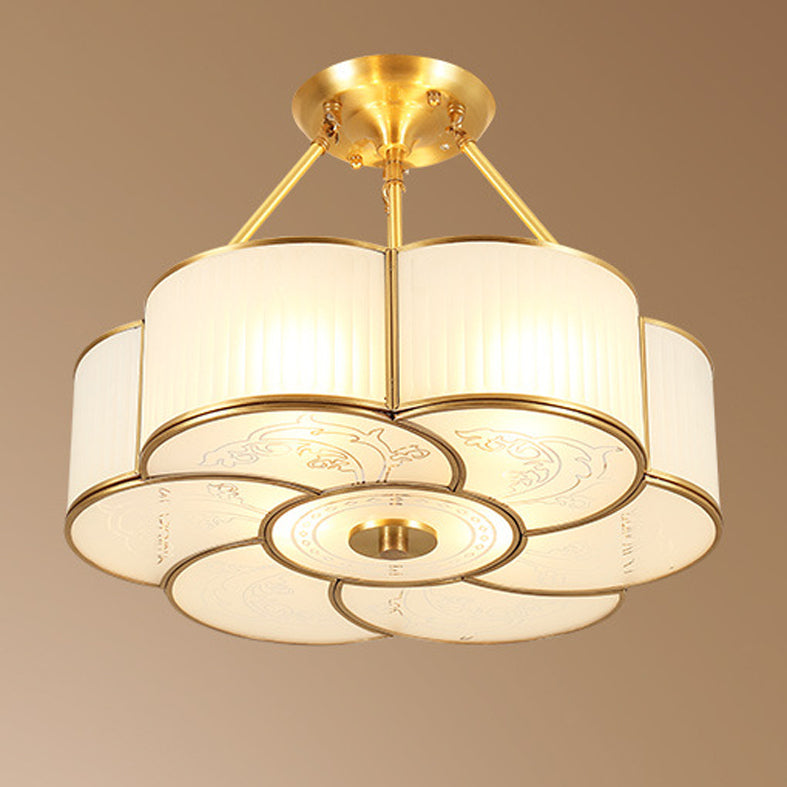 Scalloped Semi-Flush Mount Light Traditional Glass Ceiling Lamp for Bedroom