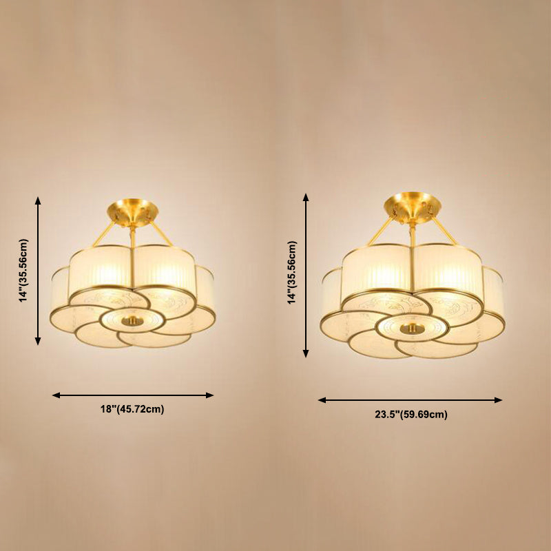 Scalloped Semi-Flush Mount Light Traditional Glass Ceiling Lamp for Bedroom