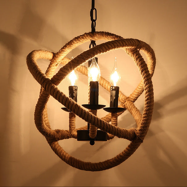 Luminaire Globe Chandelier Corde de chanvre industriel Lumière pour le restaurant