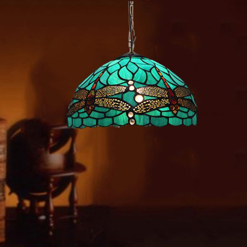 Mediterranean Suspended Lighting Fixture Tiffany Style Bowl Pendant Lighting for Living Room