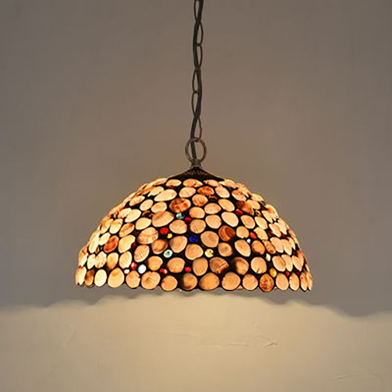 Mediterranean Suspended Lighting Fixture Tiffany Style Bowl Pendant Lighting for Living Room