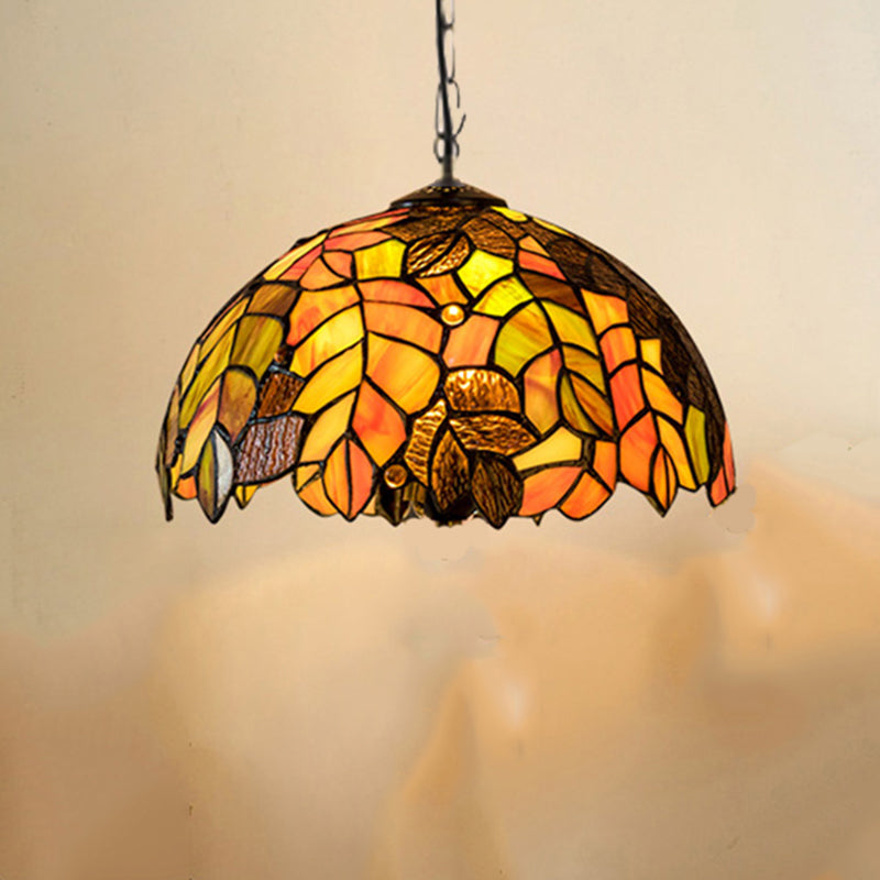 Mediterranean Suspended Lighting Fixture Tiffany Style Bowl Pendant Lighting for Living Room