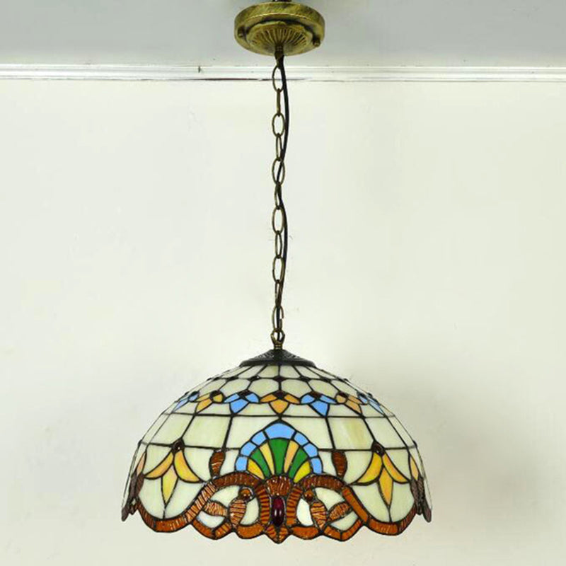 1-Light Hemisphere Pendant Light Tiffany Hand Rolled Art Glass Hanging Light Fixture