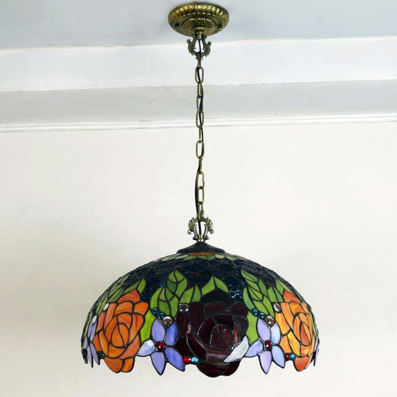 1-Light Hemisphere Pendant Light Tiffany Hand Rolled Art Glass Hanging Light Fixture
