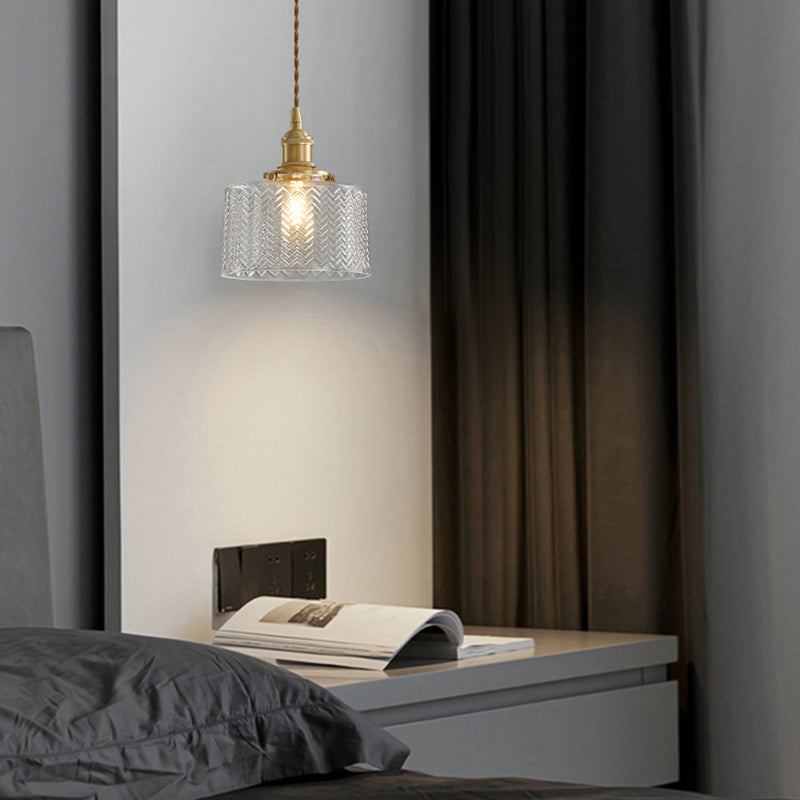 1-Licht-Anhängerlampe Japanischer Stil Ripple Glassschatten Hängende Lampe für Cafe