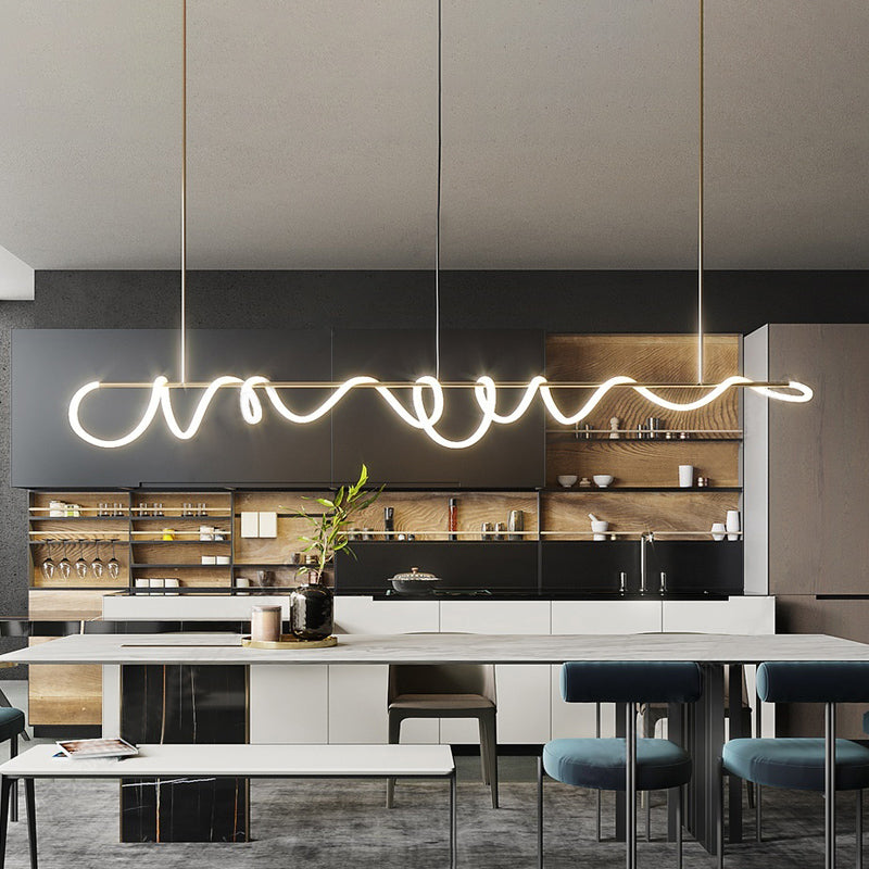 Long Strip LED Island Light Gold Modern Style Simplicity Hanging Light for Living Room
