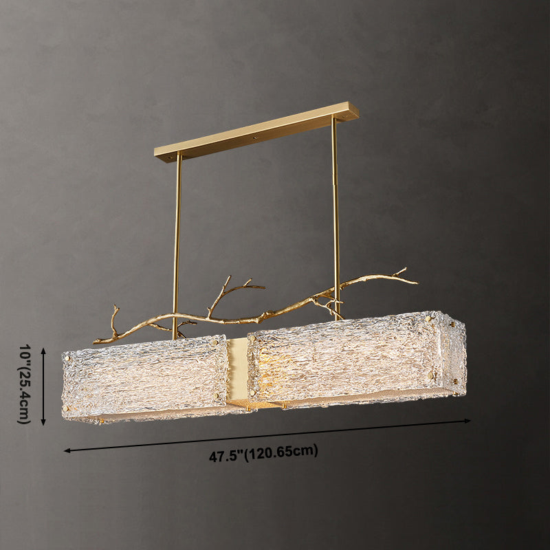 Rectangle Glass Island Light Fixtures Modern Style Hanging Lamp for Living Room