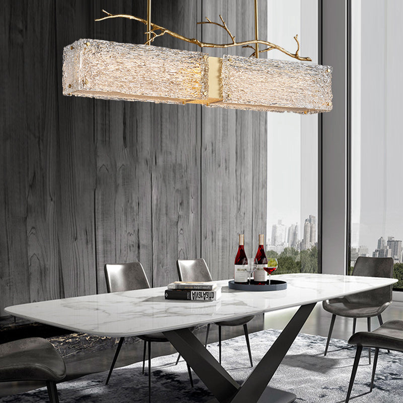 Rectangle Glass Island Light Fixtures Modern Style Hanging Lamp for Living Room