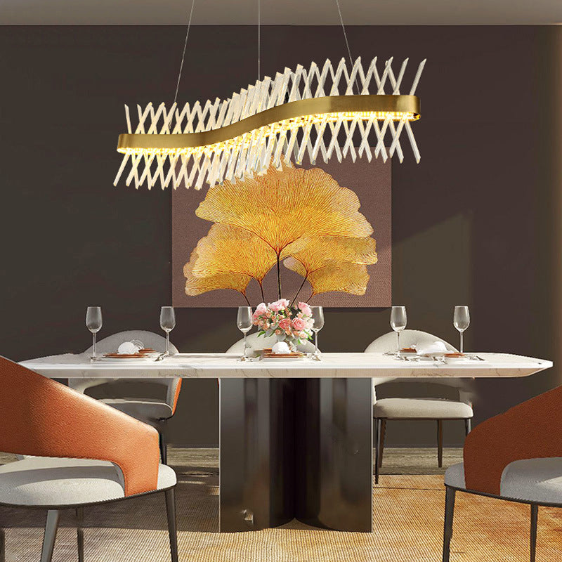 Modern Linear LED Island Light Crystal Elegant Island Lighting Fixtures for Living Room