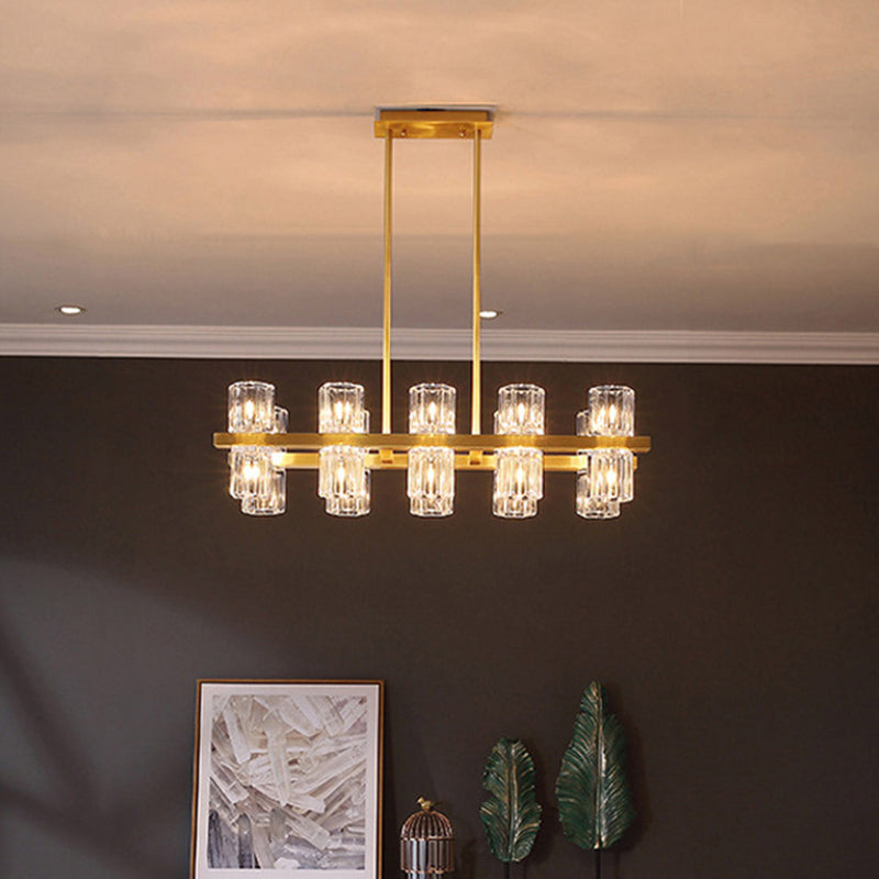 Cylinder Shade Island Light Modern Style Simple Glass Hanging Light in Gold for Restaurant