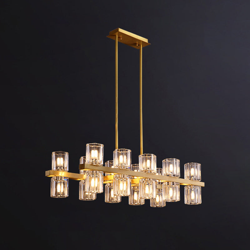 Cylinder Shade Island Light Modern Style Simple Glass Hanging Light in Gold for Restaurant