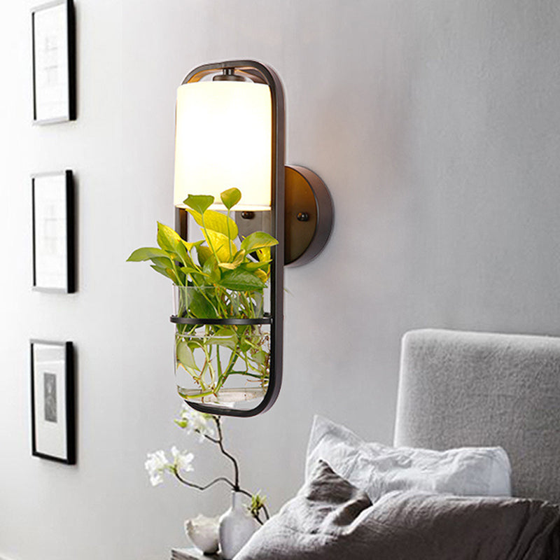 Black 1 Bulb Sconce Shade Vintage Metal Rectangle LED Wall Lamp with Plant Container for Bedroom