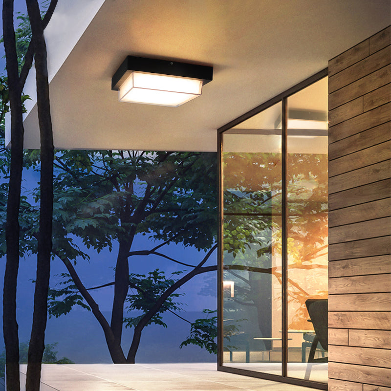 Plastic Shade LED Ceiling Light Courtyard Balcony Waterproof Flush-mount Lamp