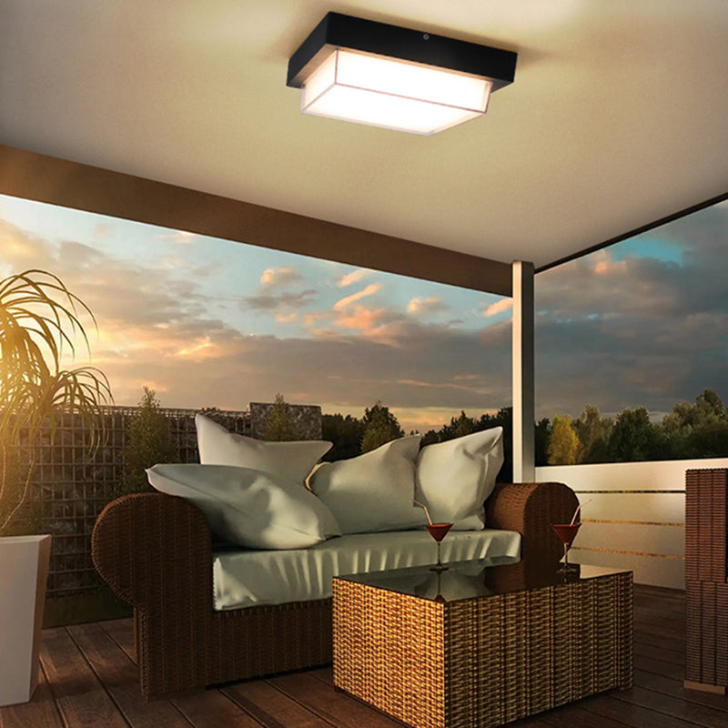 Plastic Shade LED Ceiling Light Courtyard Balcony Waterproof Flush-mount Lamp