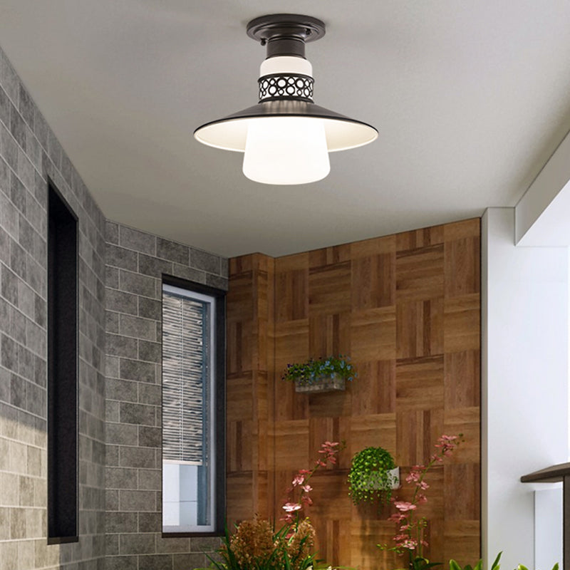Cylindrical Flush Mount Light Fixture Traditional 1-Light Close To Ceiling Lamp with Glass Shade