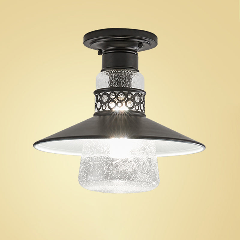 Cylindrical Flush Mount Light Fixture Traditional 1-Light Close To Ceiling Lamp with Glass Shade