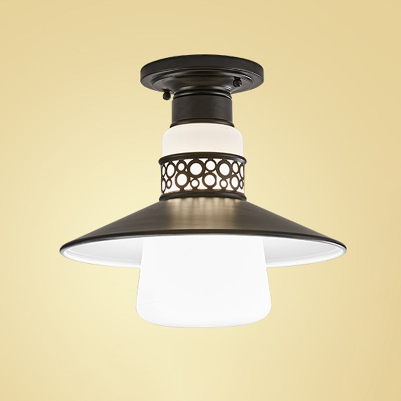 Cylindrical Flush Mount Light Fixture Traditional 1-Light Close To Ceiling Lamp with Glass Shade