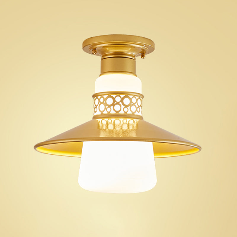 Cylindrical Flush Mount Light Fixture Traditional 1-Light Close To Ceiling Lamp with Glass Shade