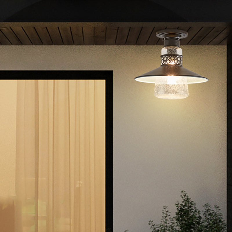 Cylindrical Flush Mount Light Fixture Traditional 1-Light Close To Ceiling Lamp with Glass Shade