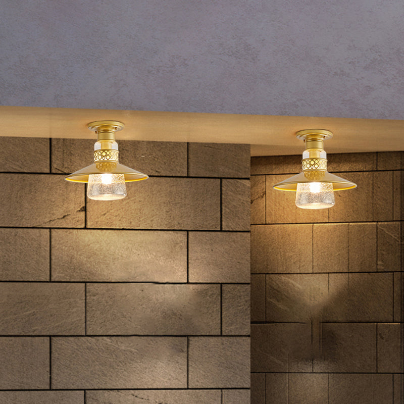 Cylindrical Flush Mount Light Fixture Traditional 1-Light Close To Ceiling Lamp with Glass Shade