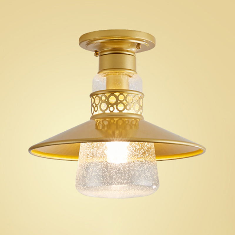 Cylindrical Flush Mount Light Fixture Traditional 1-Light Close To Ceiling Lamp with Glass Shade