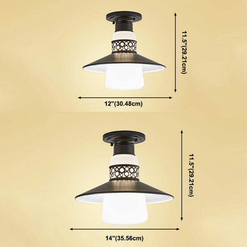 Cylindrical Flush Mount Light Fixture Traditional 1-Light Close To Ceiling Lamp with Glass Shade