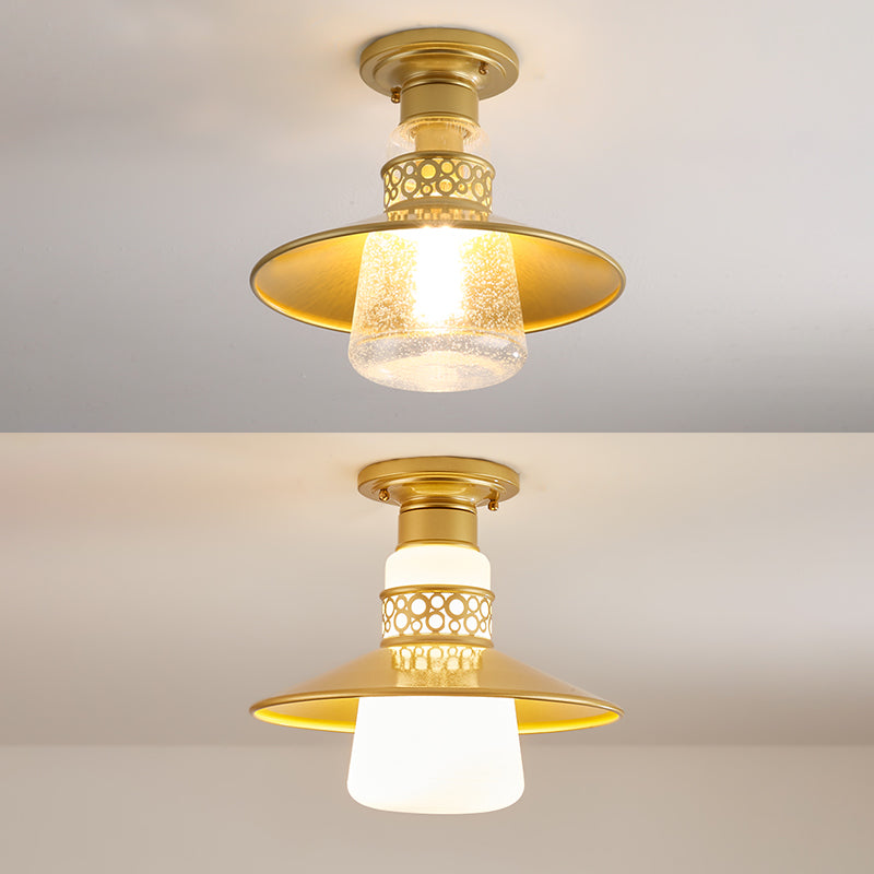 Cylindrical Flush Mount Light Fixture Traditional 1-Light Close To Ceiling Lamp with Glass Shade